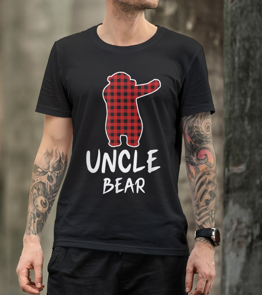 Uncle Bear Red Plaid Dabbing Christmas T-Shirt