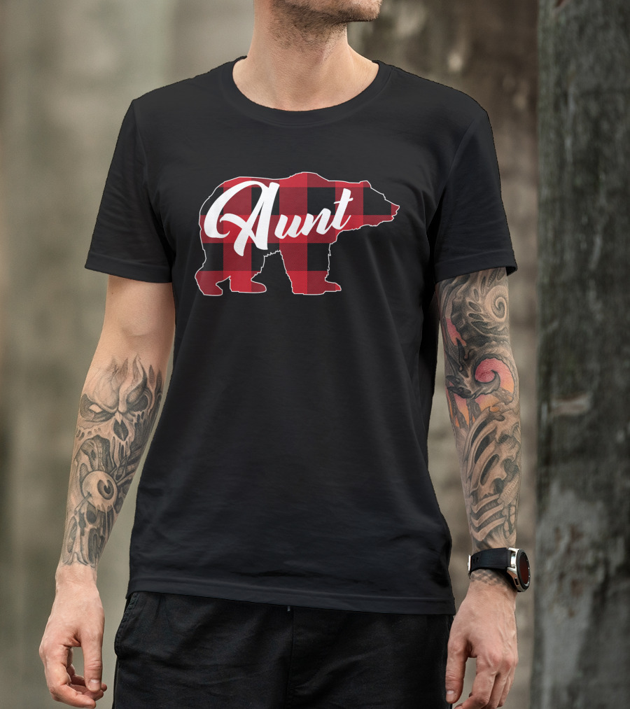 Aunt Red Plaid Buffalo Bear T-Shirt