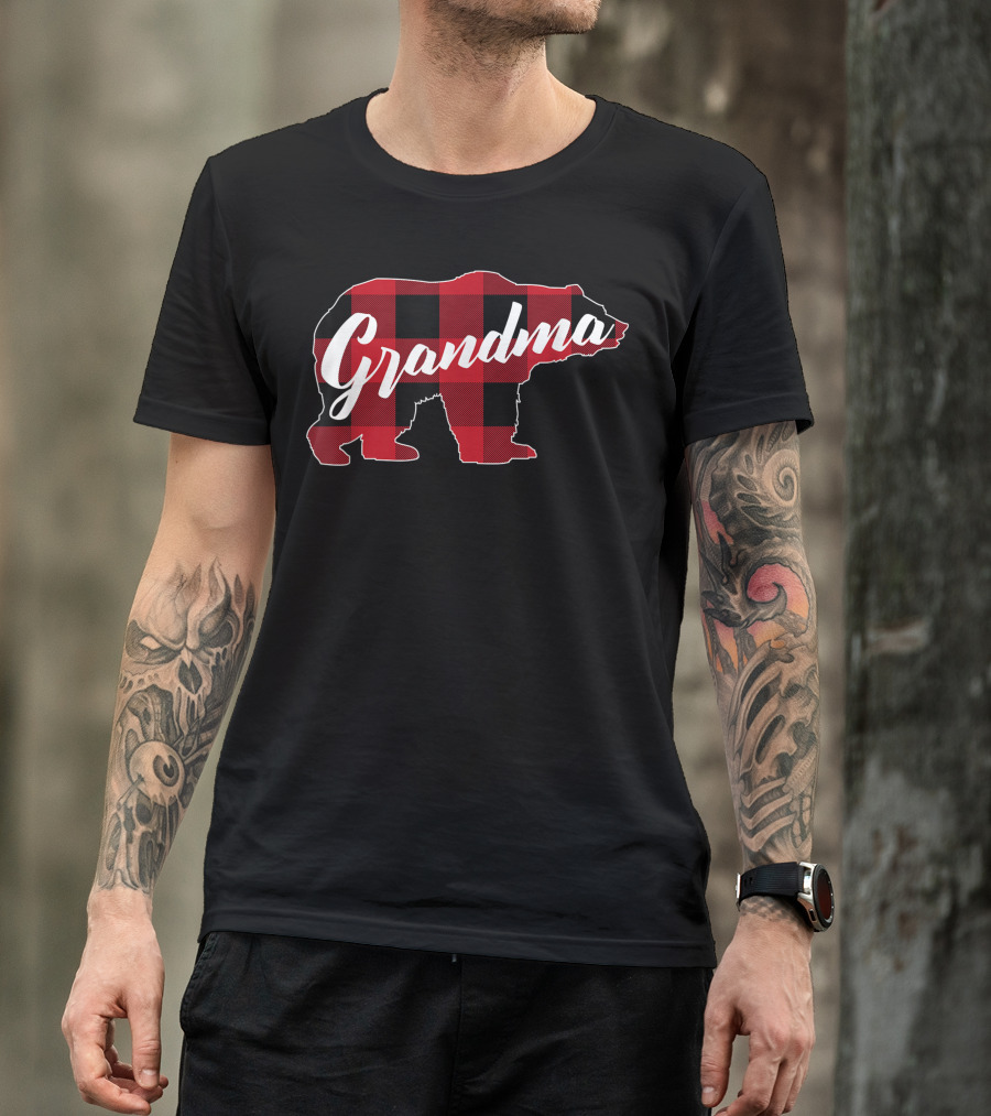 Grandma Red Plaid Buffalo Bear Fun T-Shirt