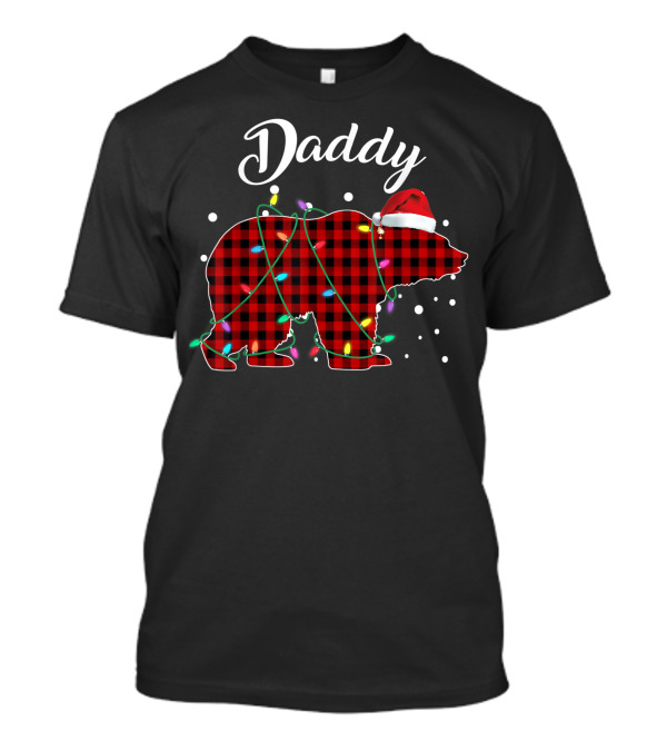 Daddy Bear Red Plaid Buffalo Santa Hat Christmas Lights T-Shirt