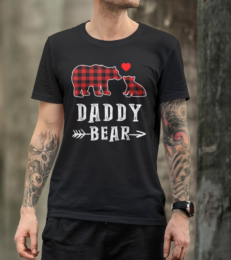 Daddy Bear Red Plaid Matching Buffalo With Heart Arrow T-Shirt