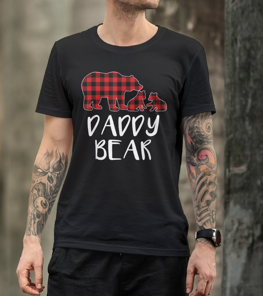 Daddy Bear Red Plaid Buffalo Matching Two Cubs T-Shirt