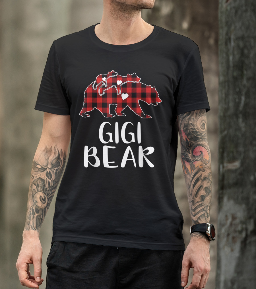 Gigi Bear Red Plaid Buffalo With Heart Accents T-Shirt