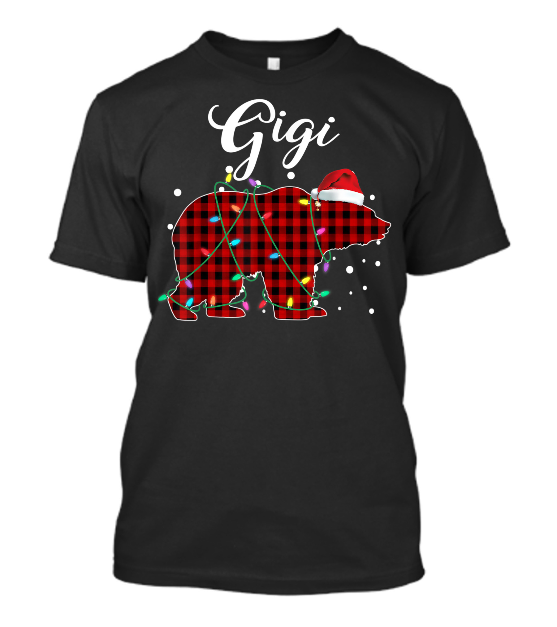 Gigi Red Plaid Bear With Santa Hat And Christmas Lights Buffalo T-Shirt