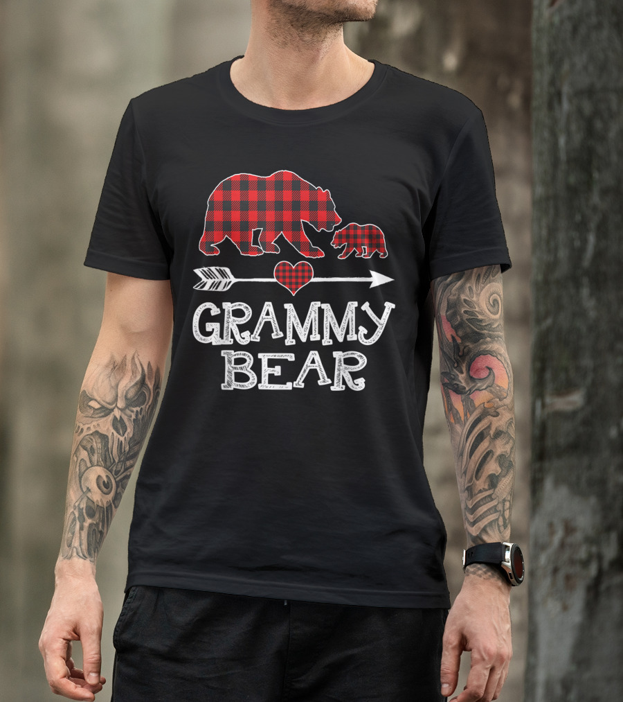 Grammy Bear Matching Red Plaid Buffalo One Cub T-Shirt