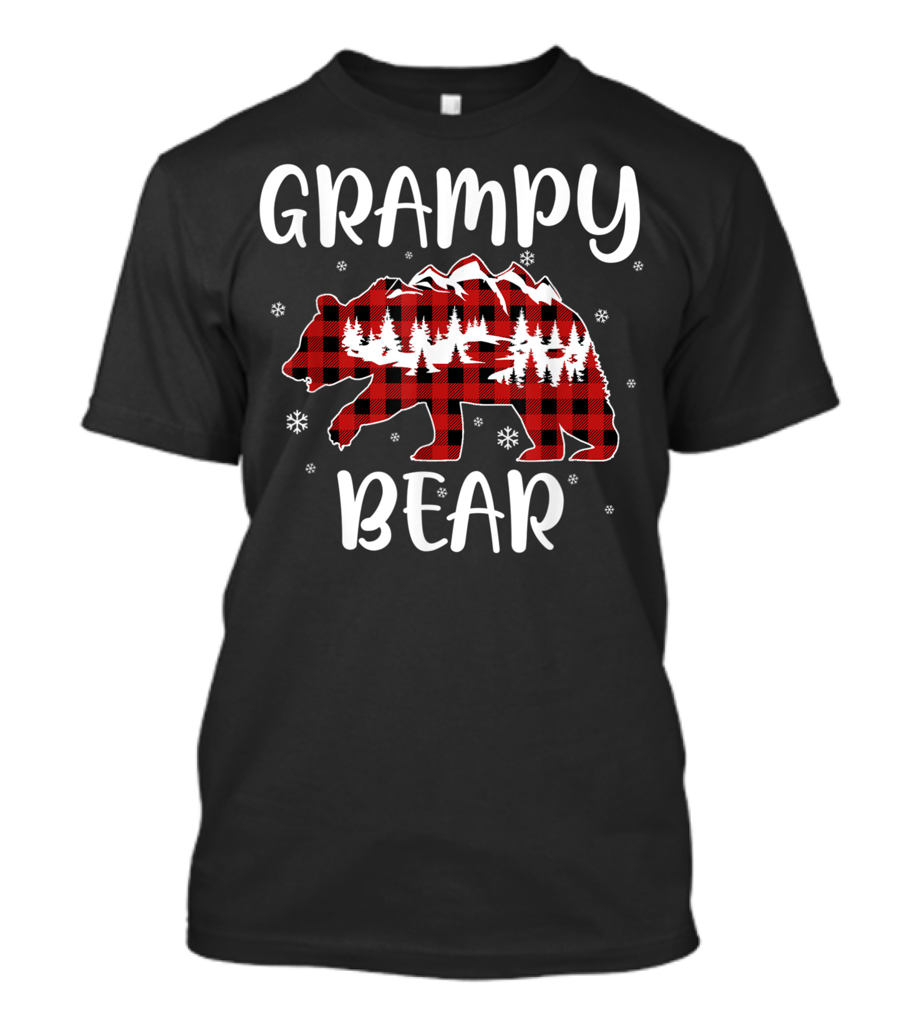 Grampy Bear Red Plaid Family Buffalo Check Snowflakes T-Shirt