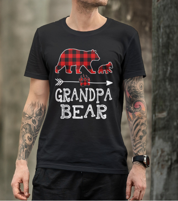 Grandpa Bear Red Plaid Buffalo Cubs Matching T-Shirt