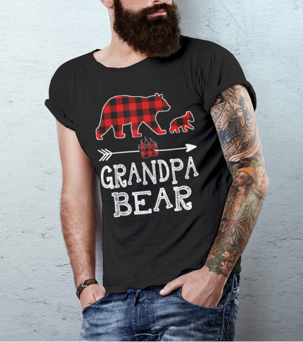 Grandpa Bear Red Plaid Buffalo Cubs Matching T-Shirt