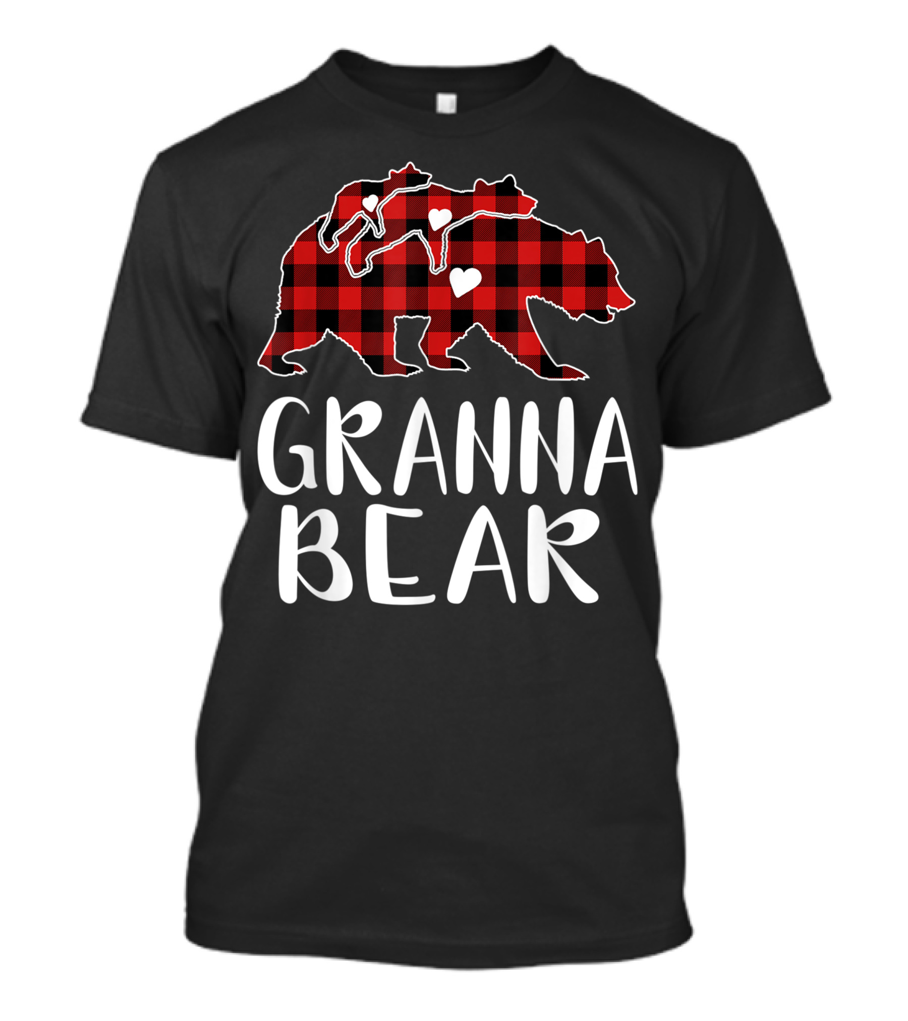 Granna Bear Red Plaid Buffalo Bear Family Hearts T-Shirt
