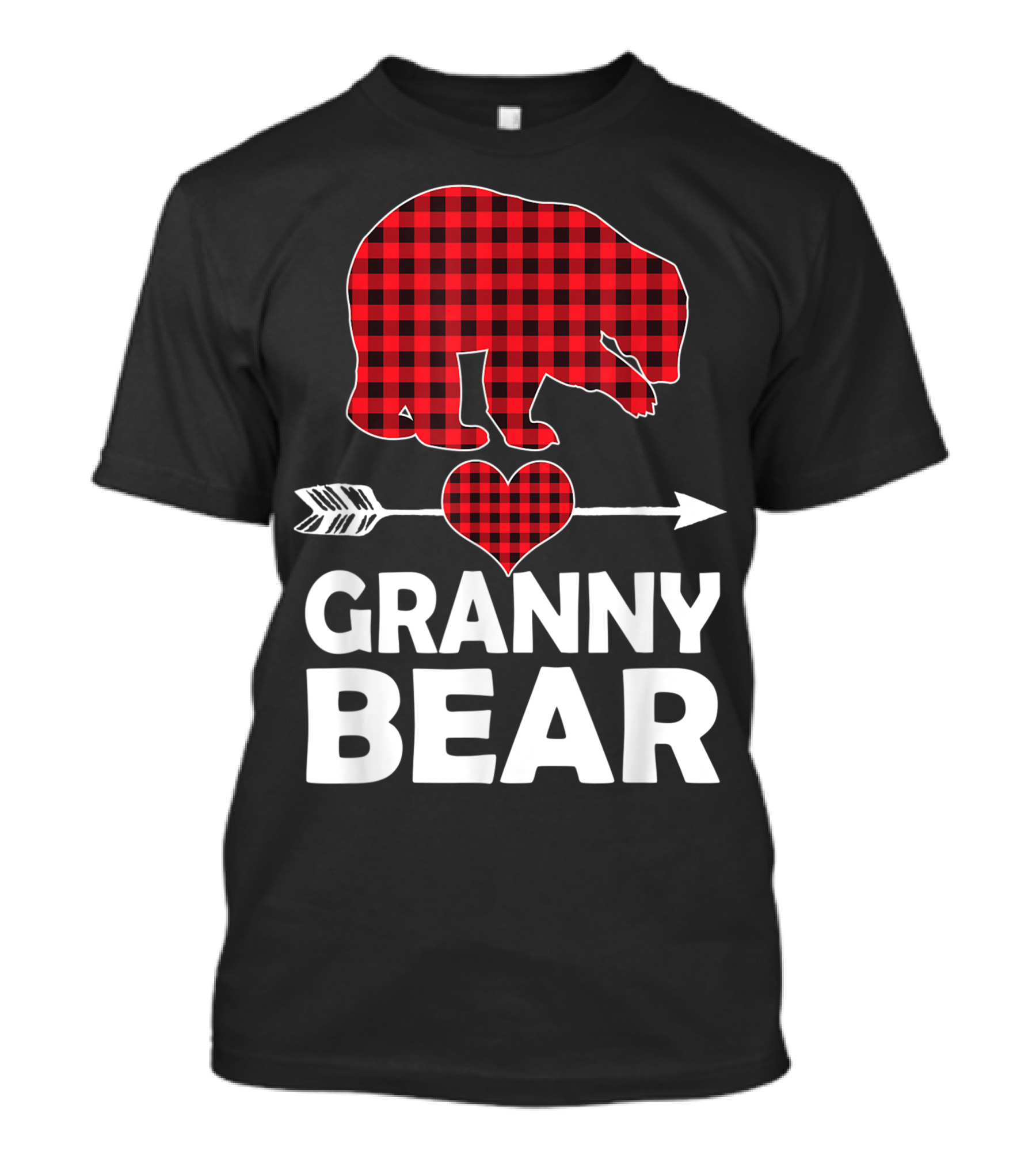 Granny Bear Red Plaid Buffalo Heart Arrow T-Shirt