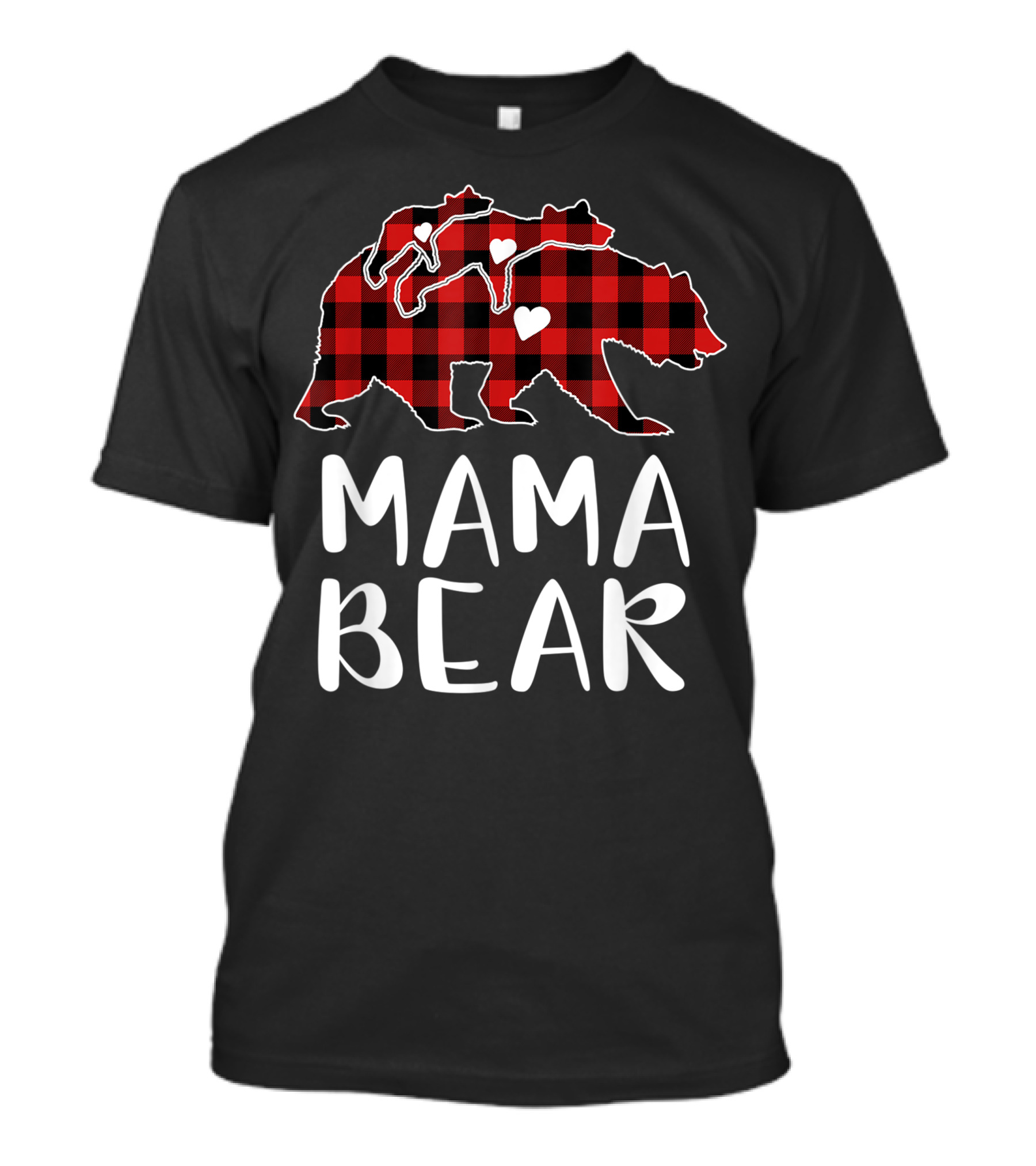 Mama Bear Red Plaid Buffalo Check Hearts T-Shirt