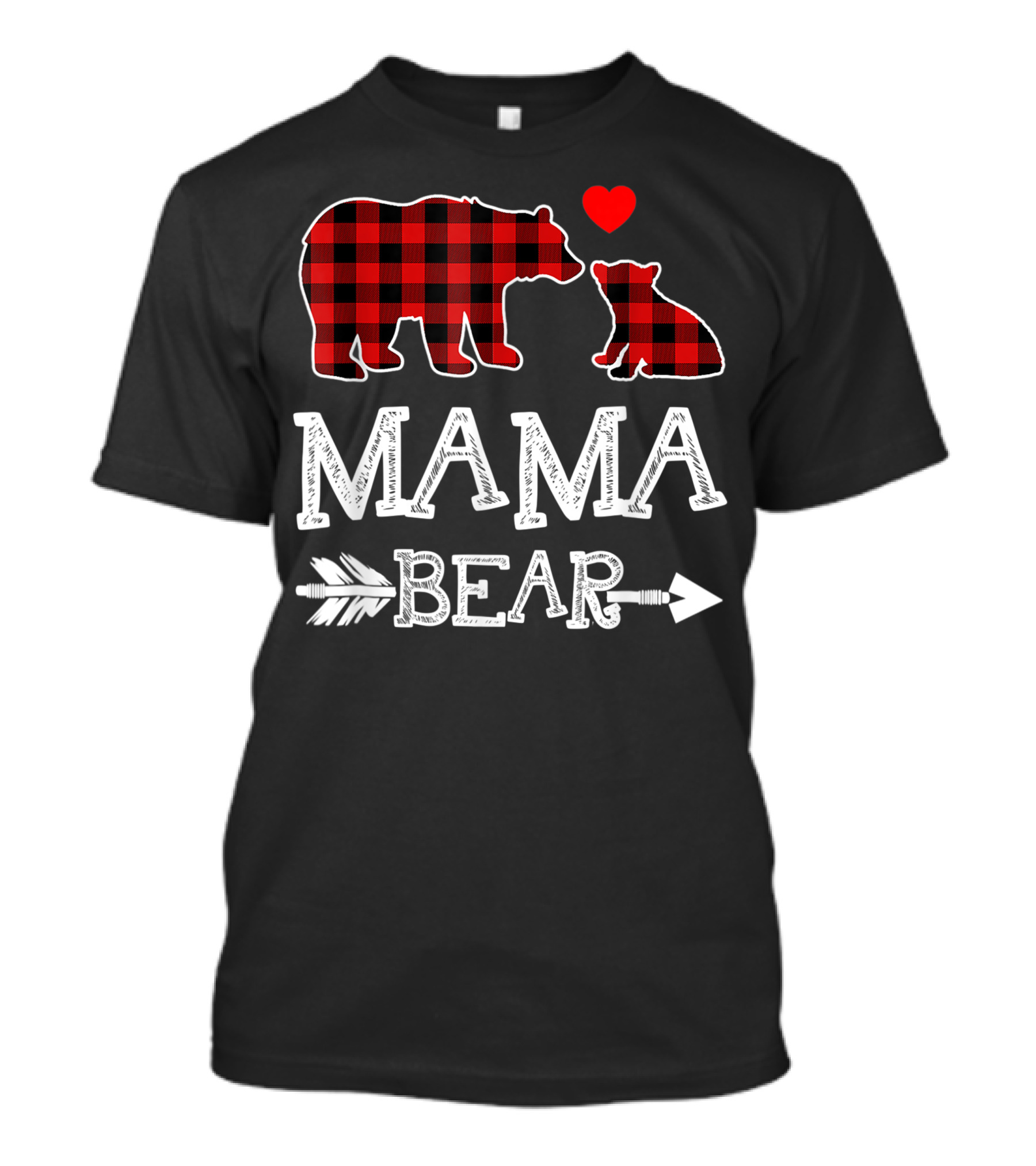 Mama Bear Red Plaid With Heart And Arrow Christmas T-Shirt
