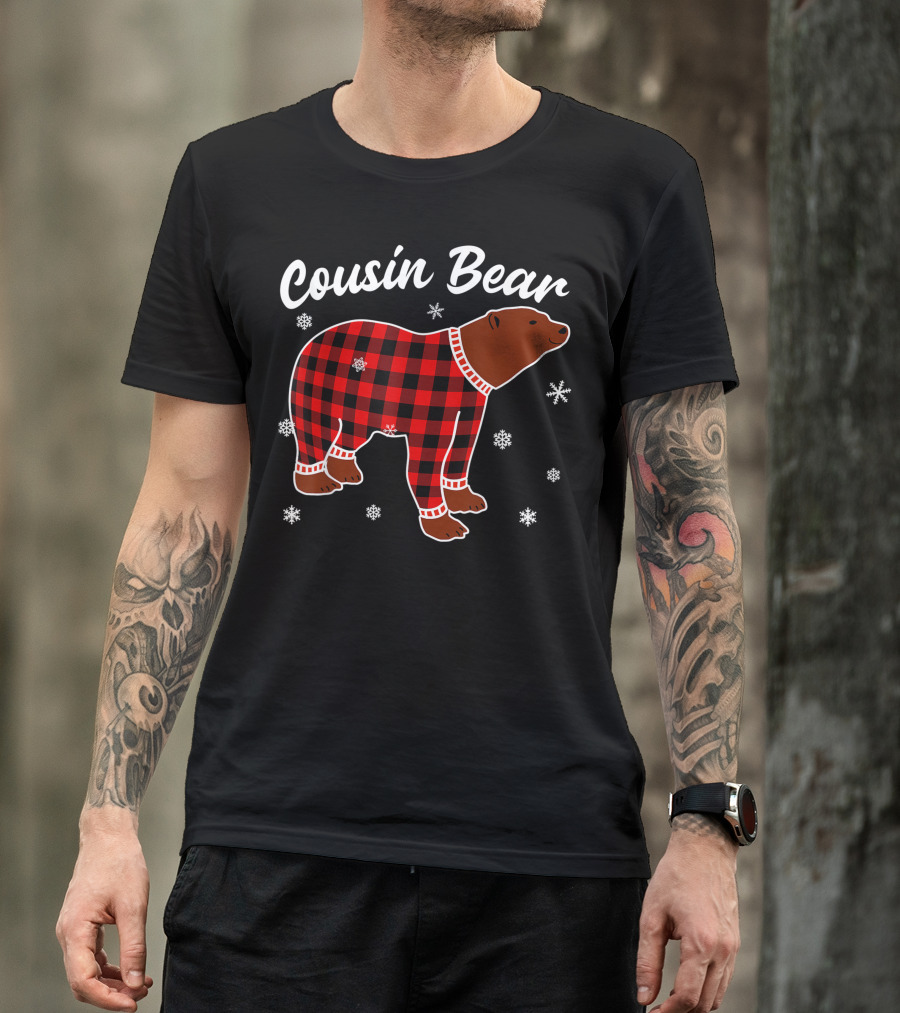 Cousin Bear Red Plaid Matching Christmas Family Snowflakes T-Shirt