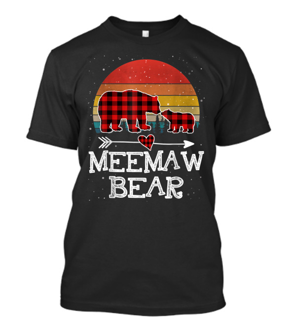 Matching Red Plaid Meemaw Bear And Cub Buffalo Retro Sunset T-Shirt
