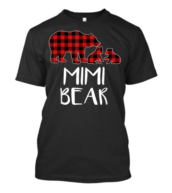 Mimi Bear Red Plaid Buffalo Matching Two Cubs T-Shirt