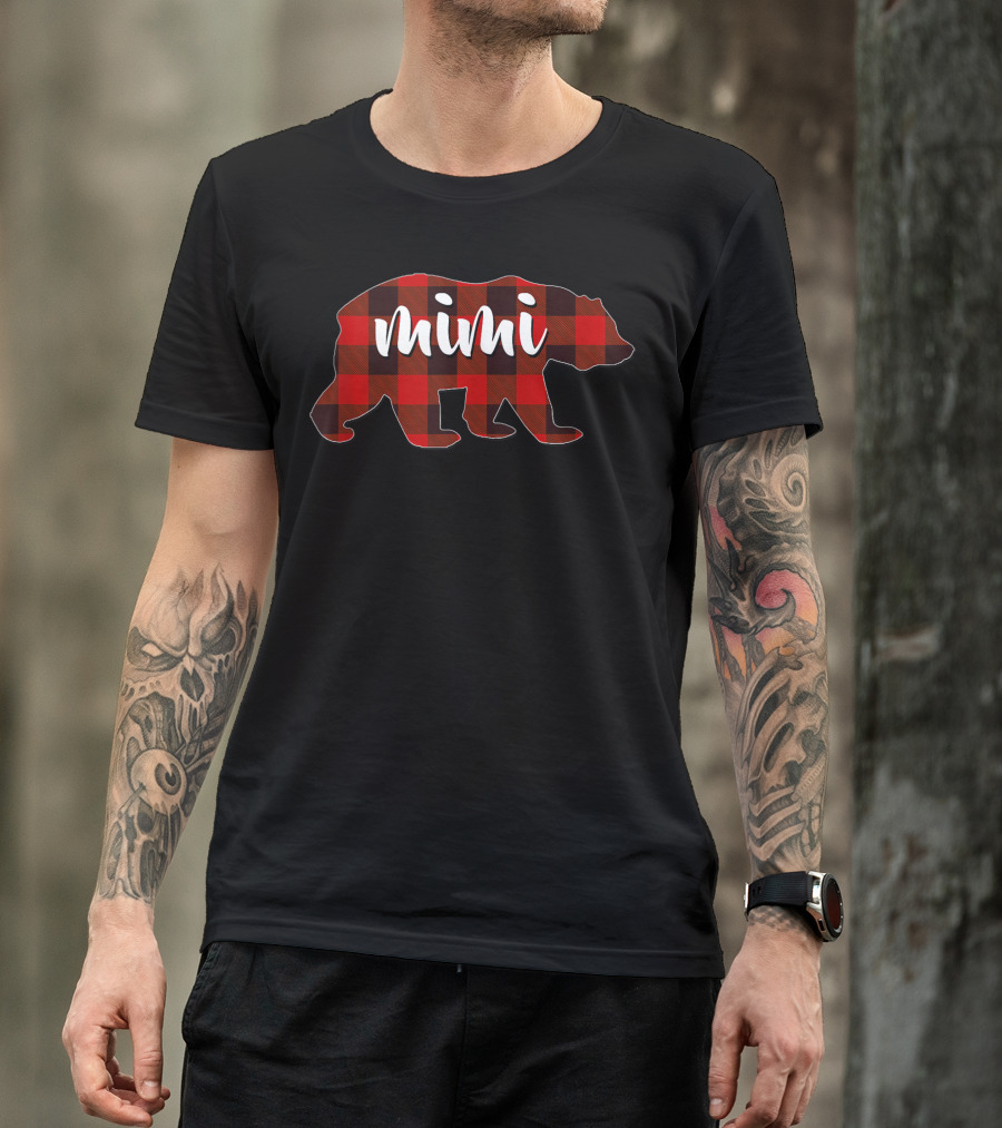 Mimi Red Plaid Buffalo Check Bear Matching Family Grandma T-Shirt
