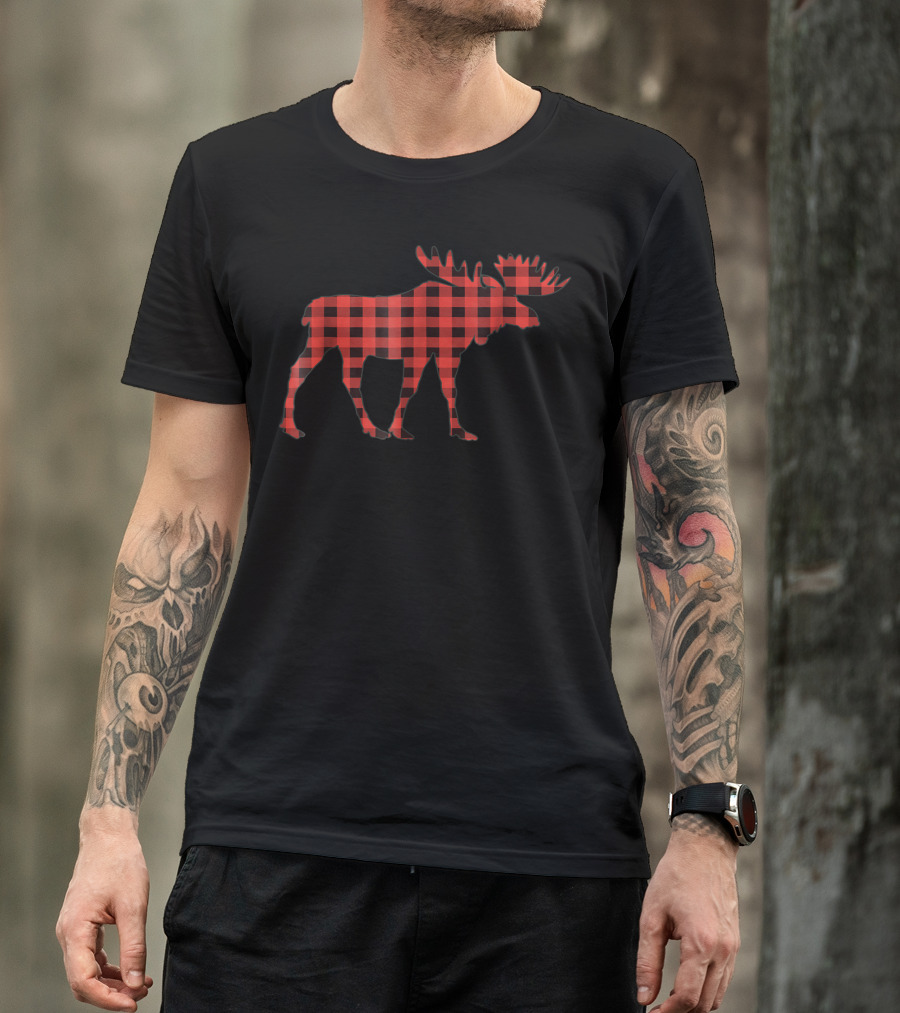 Red Plaid Moose Buffalo Check Matching Family T-Shirt