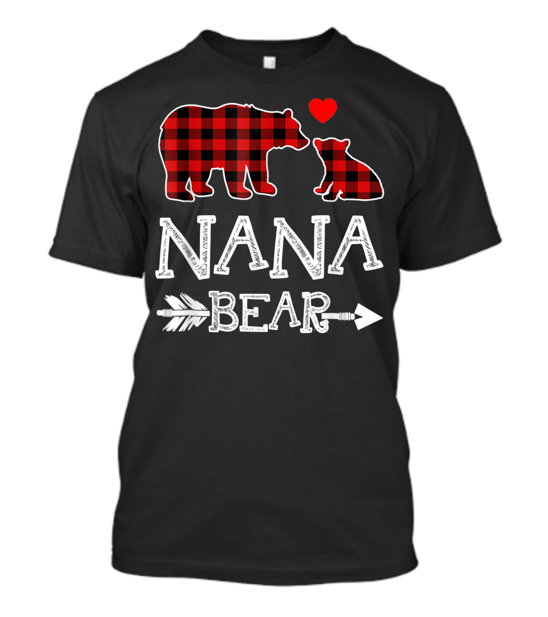 Nana Bear Red Plaid Heart Arrow Christmas T-Shirt