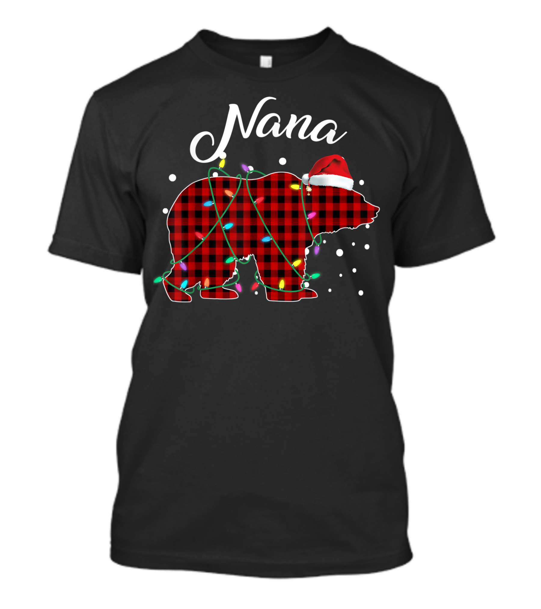 Nana Bear Red Plaid Christmas Lights Santa Hat Buffalo Matching T-Shirt