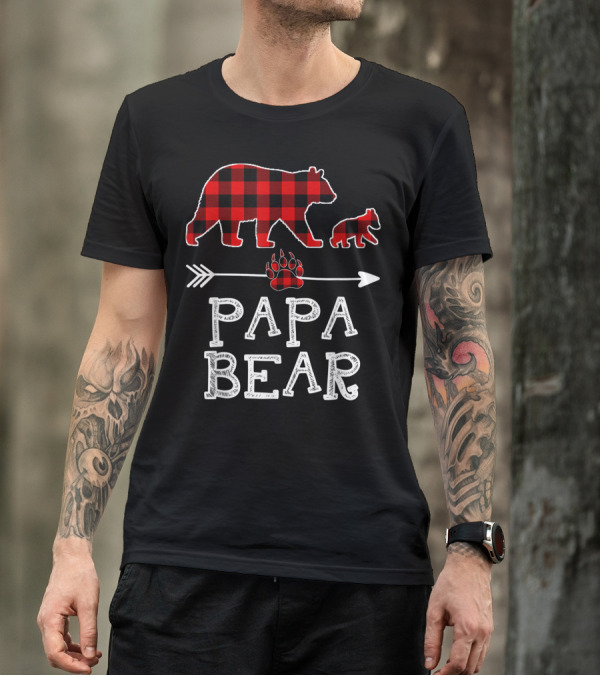 Red Plaid Papa Bear One Cubs Matching Buffalo Family Pajama Set T-Shirt