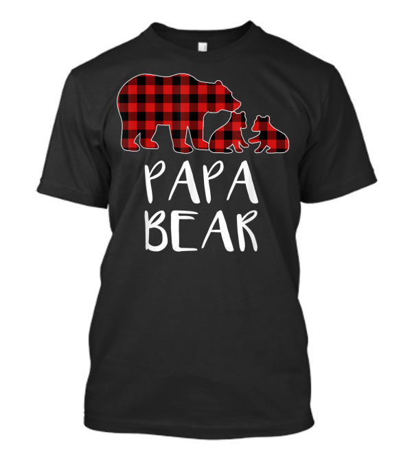 Papa Bear Red Plaid Buffalo Two Cubs Matching T-Shirt