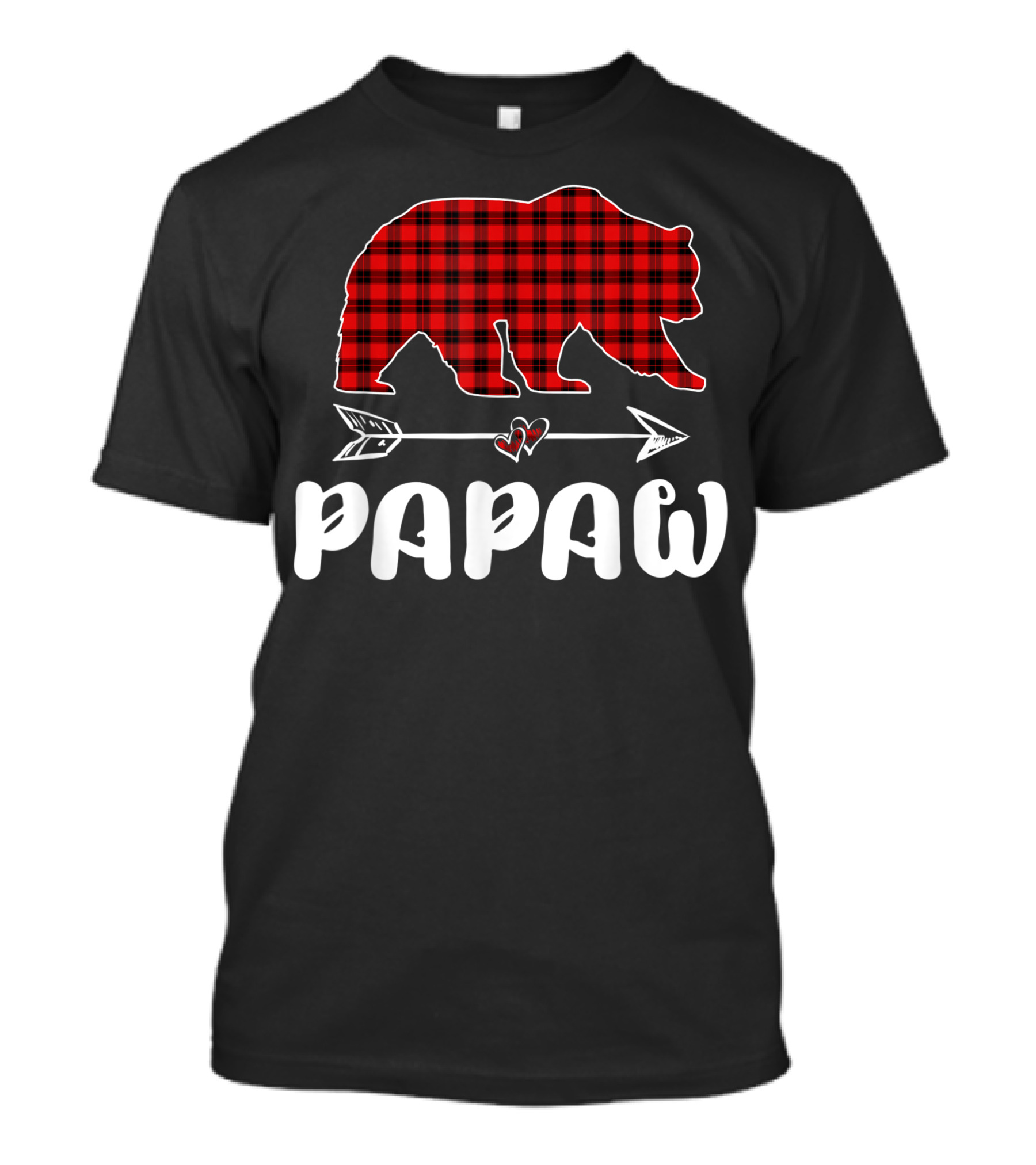 Red Plaid Bear Papaw Christmas Arrow Heart T-Shirt