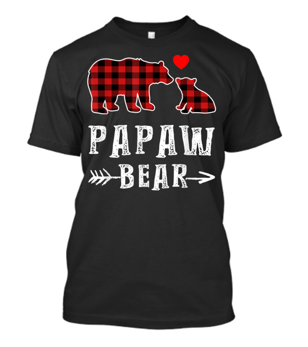 Red Plaid Papaw Bear With Cub And Heart T-Shirt