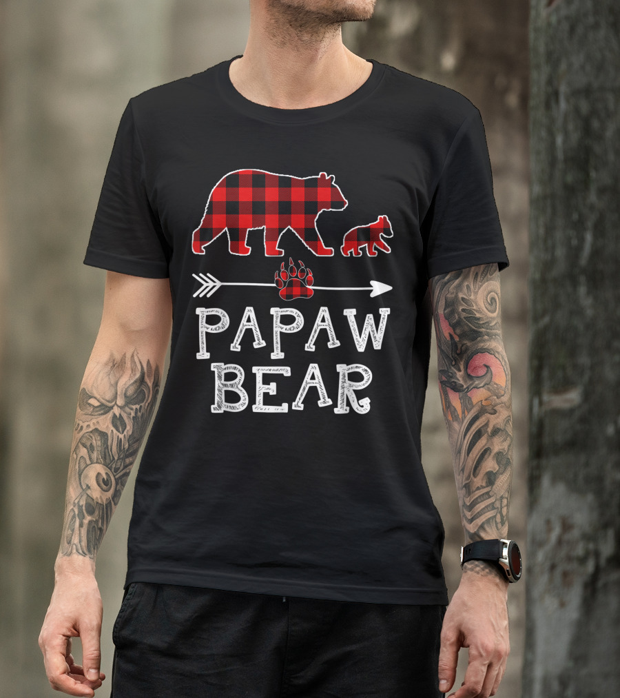 Papaw Bear Red Plaid Buffalo Cubs Matching Arrow Pawprint T-Shirt