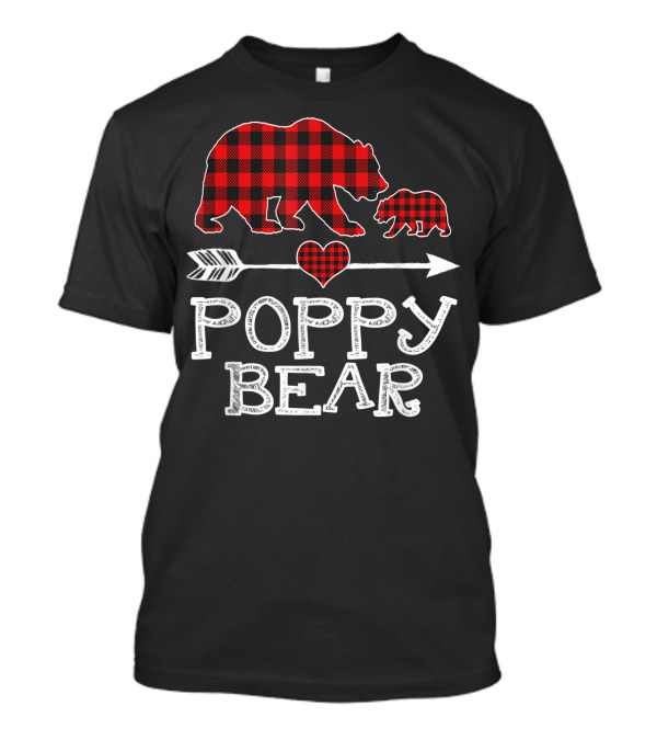 Red Plaid Poppy Bear Heart Arrow One Cub Matching Buffalo T-Shirt