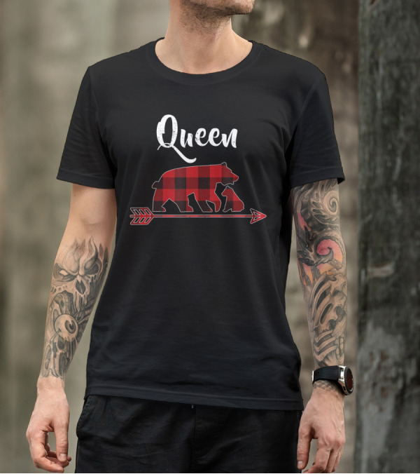 Queen Red Plaid Bear With Arrow Matching Buffalo T-Shirt