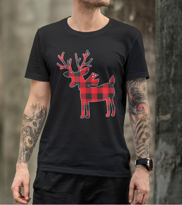 Red Buffalo Plaid Reindeer Christmas Family Matching Holiday T-Shirt
