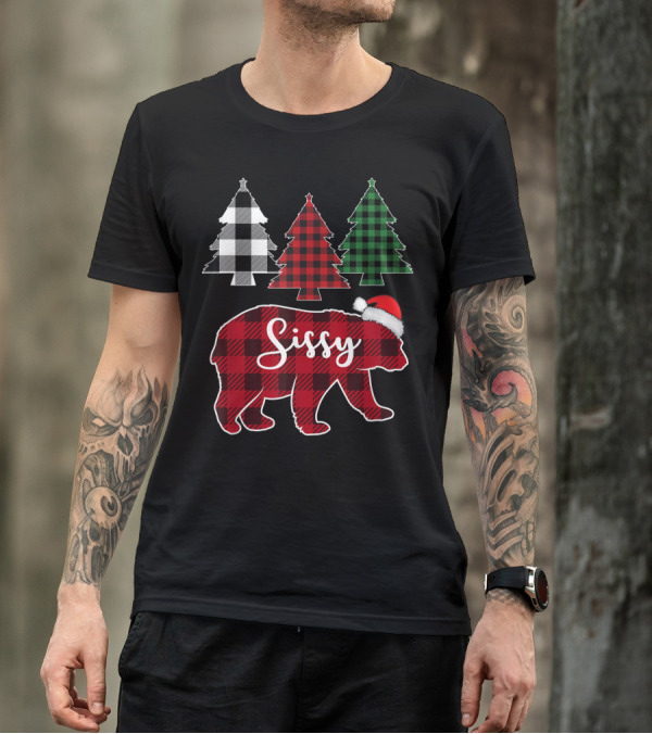 Sissy Red Plaid Bear With Christmas Trees Buffalo T-Shirt