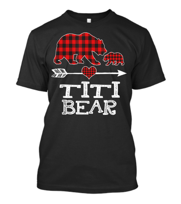 Red Plaid Titi Bear One Cub Arrow Heart Matching Buffalo T-Shirt