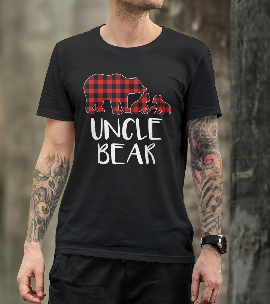 Uncle Bear Red Plaid Two Cubs Buffalo Matching T-Shirt