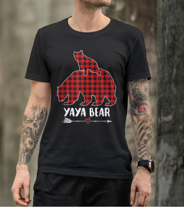 Yaya Bear Red Plaid Buffalo With Arrow And Heart T-Shirt