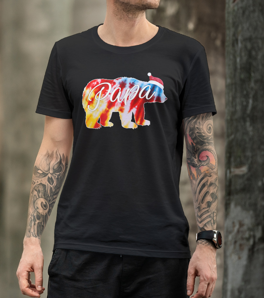 Red Tie Dye Buffalo Dad Matching Family Papa Bear Christmas Hat T-Shirt