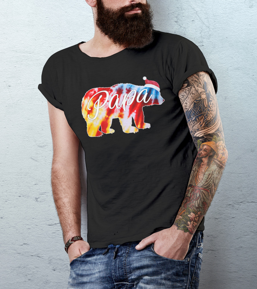 Red Tie Dye Buffalo Dad Matching Family Papa Bear Christmas Hat T-Shirt