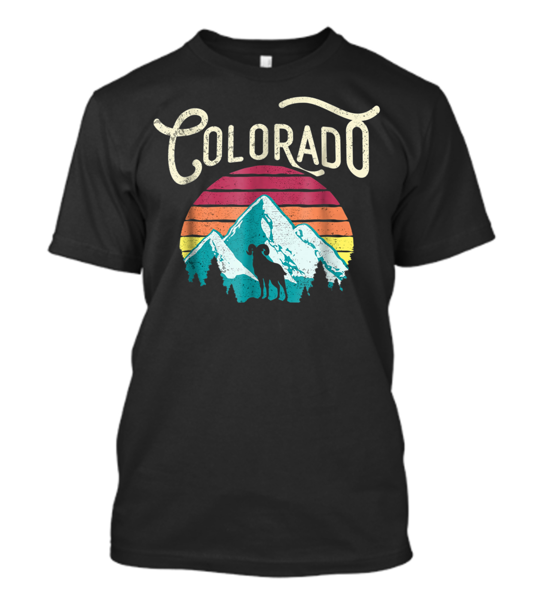 Retro Colorado Mountains Wildlife Bighorn Sheep Sunset T-Shirt