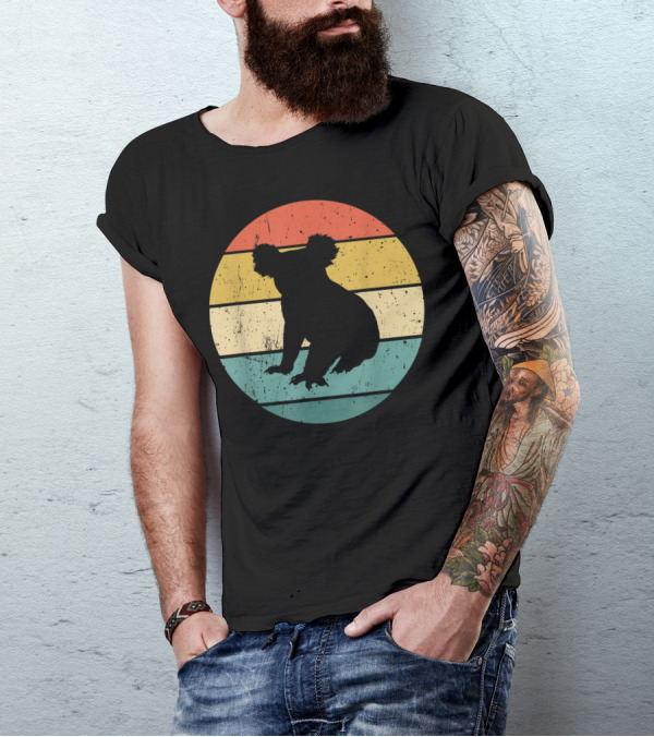 Retro Koala Silhouette Vintage Stripes T-Shirt