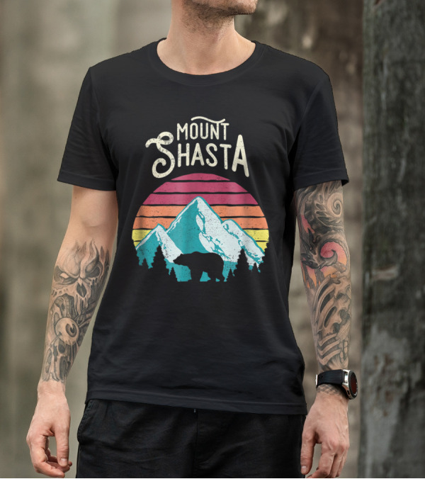 Retro Vintage Mount Shasta California Mountains Bear Sunset T-Shirt