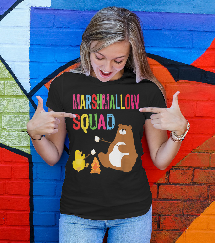 Marshmallow Squad Campfire Bear And Duck Roasting Marshmallows T-Shirt