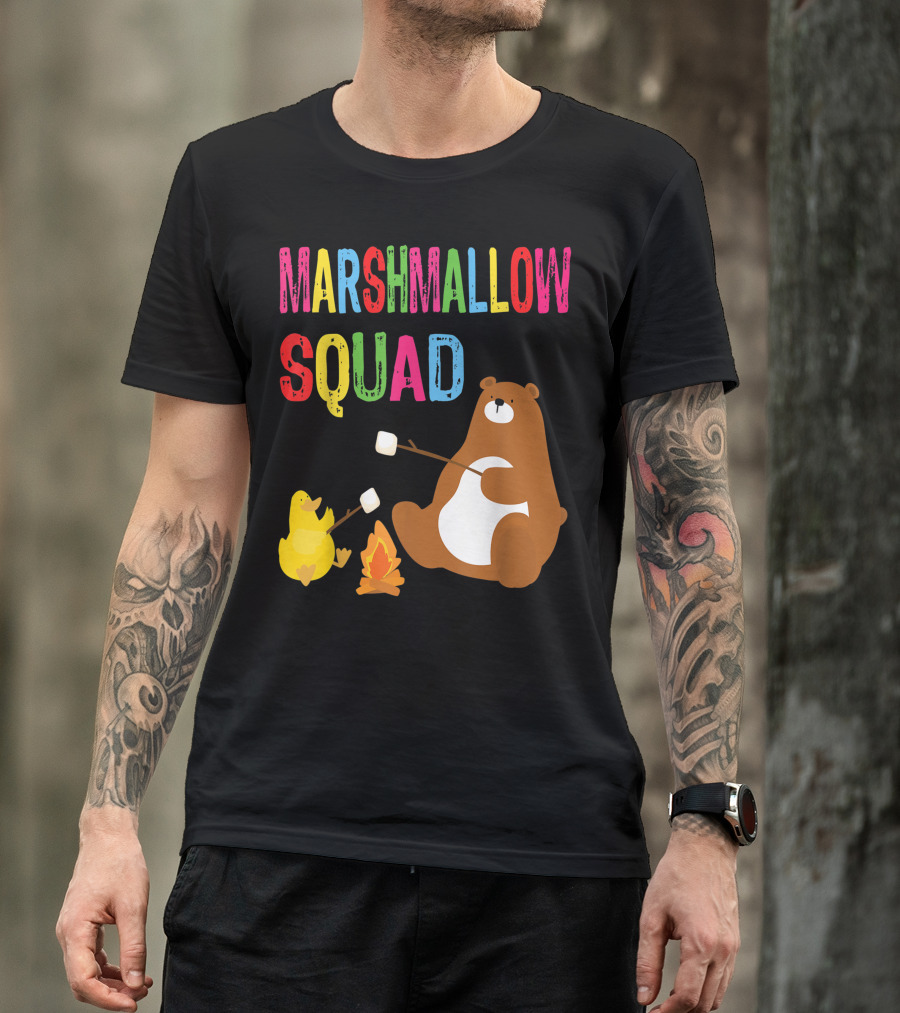 Marshmallow Squad Campfire Bear And Duck Roasting Marshmallows T-Shirt