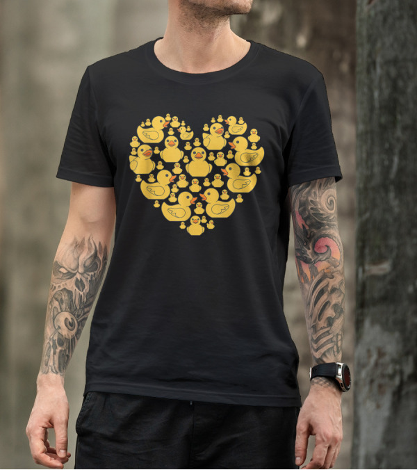 Rubber Duck Heart Love Valentines Day For Her Yellow Ducks Shaped Heart T-Shirt