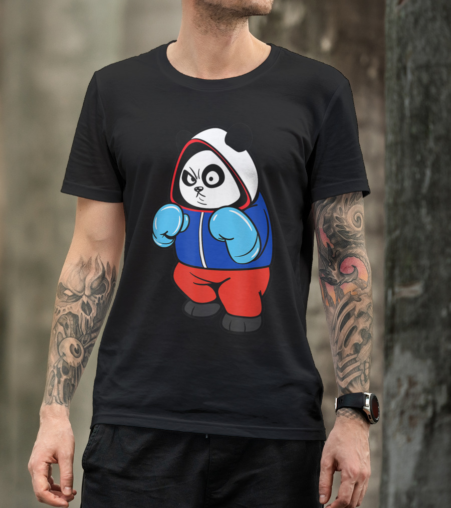 Russia Boxing Panda Bear In Red And Blue T-Shirt