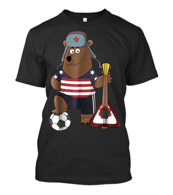 Russian Soccer Bear USA Football Fans Balalaika And Ushanka T-Shirt