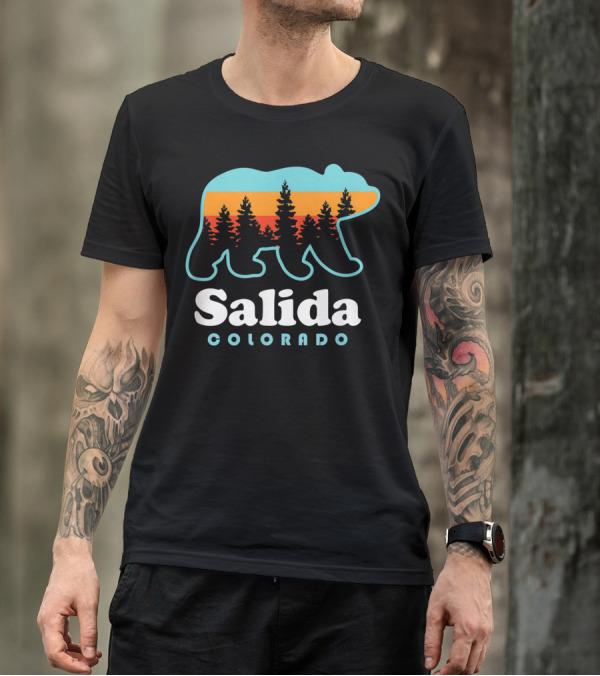 Salida Colorado Bear Silhouette With Colorful Forest Background T-Shirt