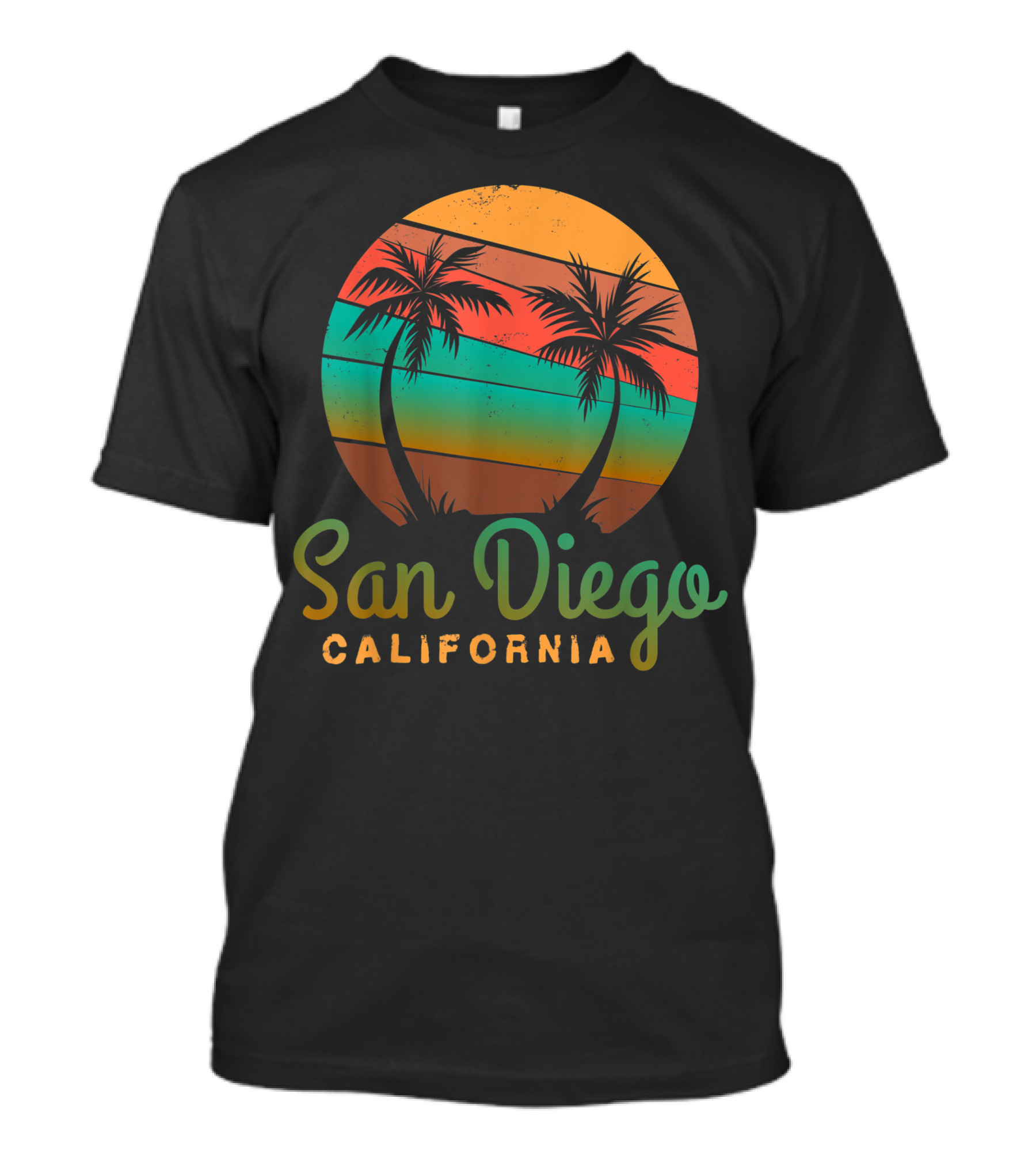 San Diego California Palm Trees Sunset Circle T-Shirt