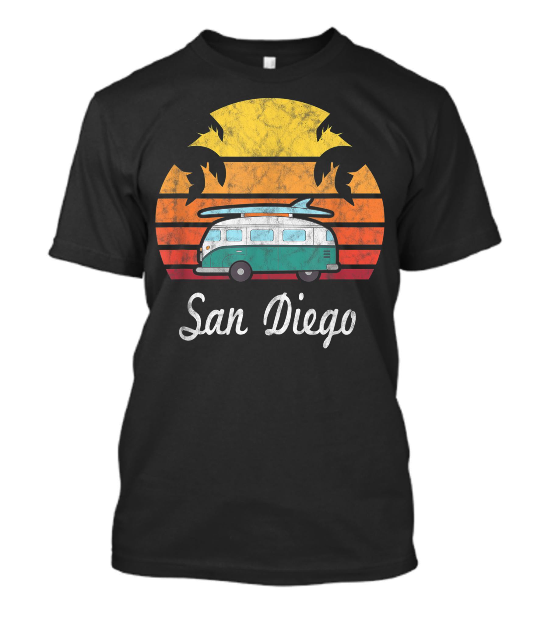 San Diego California Retro Sunset Surf Van Palm Trees T-Shirt