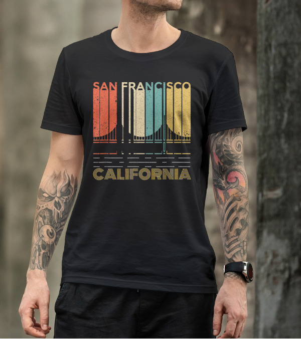 San Francisco California Colorful Distressed Bridge T-Shirt