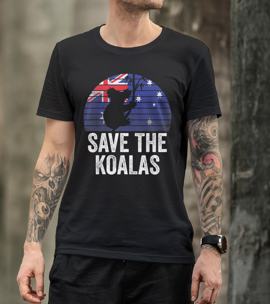 Save The Koalas Australian Flag Koala Lovers Sunset T-Shirt